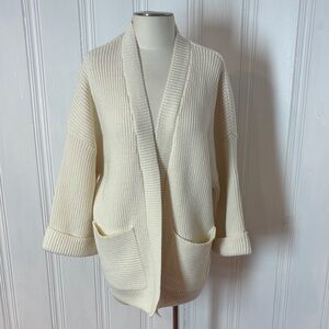 JONES NEW YORK Cream Heavy Rib Knit Open Coat Sweater - Size L (estimated)